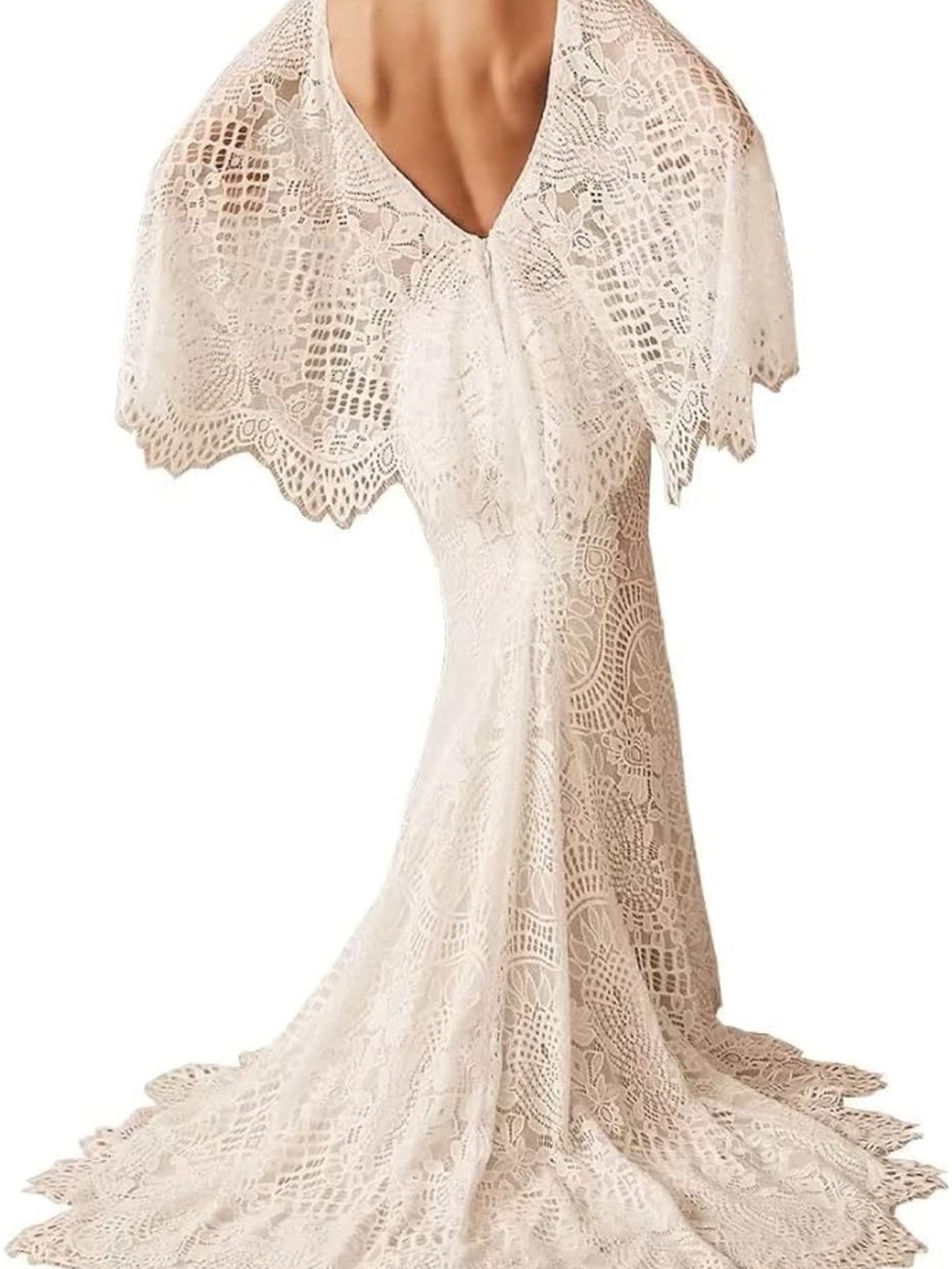 Ivory Lace Bridal Gown with Scalloped Capelet